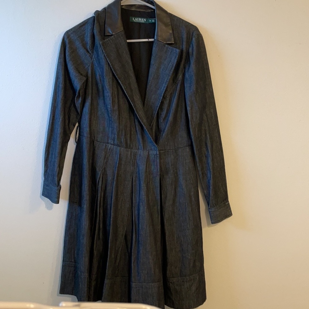 Ralph Lauren Denim Wrap Dress with leather collar
